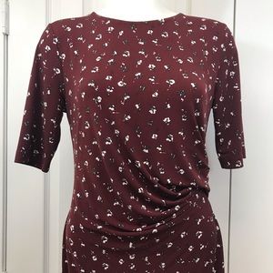 Banana Republic Maroon Floral Dress 1/4 Sleeves Size Small